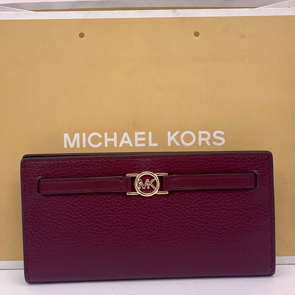 Michael Kors Reed Large Bifold Pebbled Leather Snap Wallet Card Case Oxblood - Picture 12 of 13